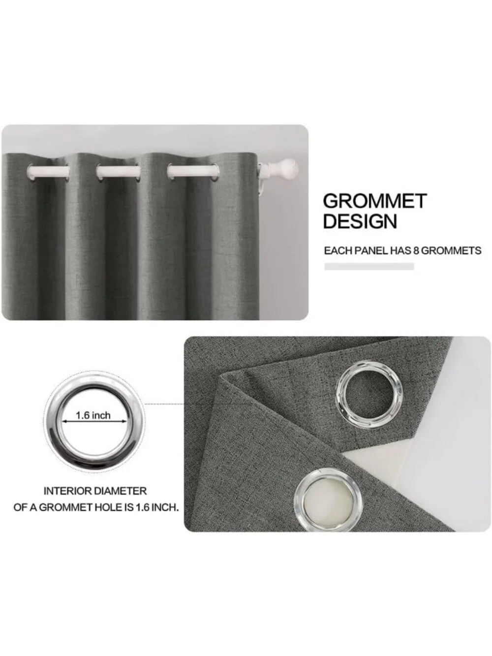 100% Blackout Linen Curtains for Bedroom, Dark Grey, 52x84 Inches, Room
